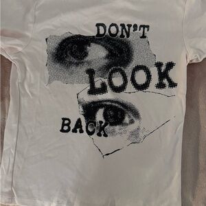 Divided White Short Sleeve Tee with Black 'Don't Look Back' Eye Graphic